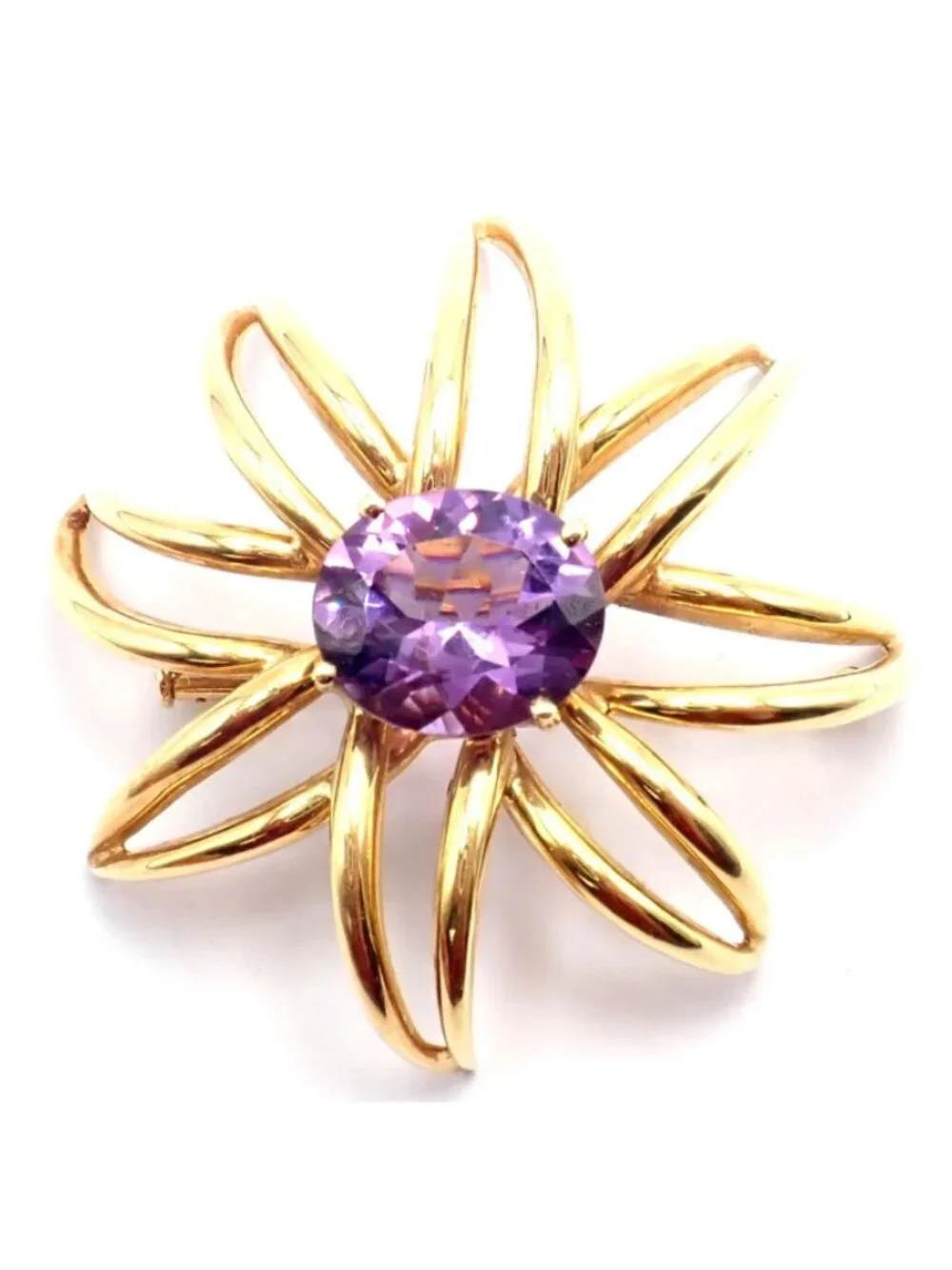 Authentic! Tiffany & Co Fireworks 18k Yellow Gold Amethyst Pin Brooch 1994